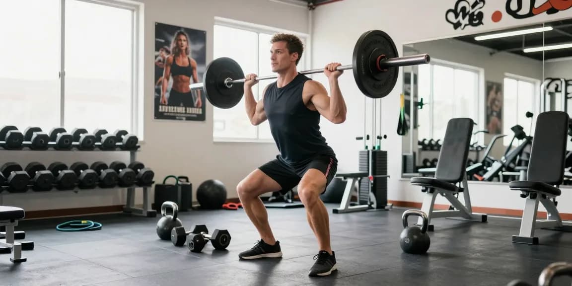 Aktiver Muskelaufbau im Astera Shop mit Fitnessgeräten und motivierenden Wandbildern.