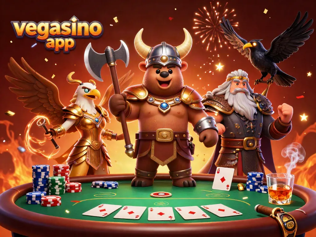 Play exciting casino games with the vegasino app, featuring engaging characters and dynamic casino elements.