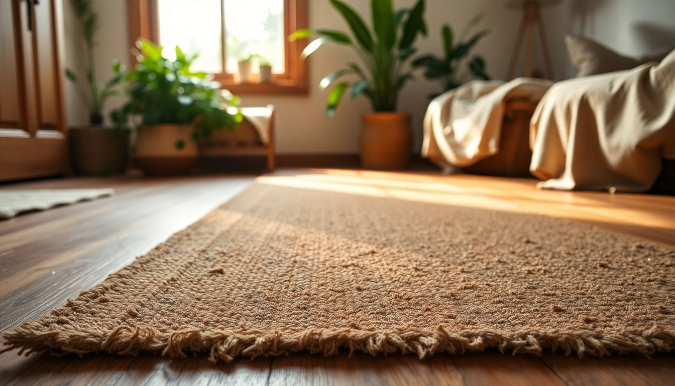 Nagermatte auf einem Holzboden, das Textil zeigt feine Fasern und natürlicher Charme.