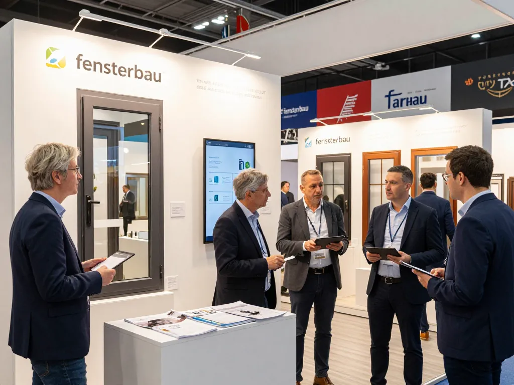 Innovative Fensterbau-Ausstellung, die energieeffiziente Fenster und Türen auf einer Messe präsentiert