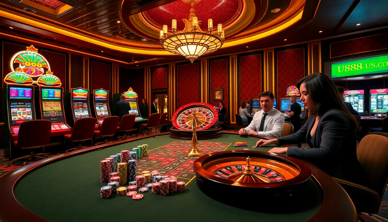 Experience thrilling gameplay at U888u88.com with a luxurious casino atmosphere featuring elegant poker tables.