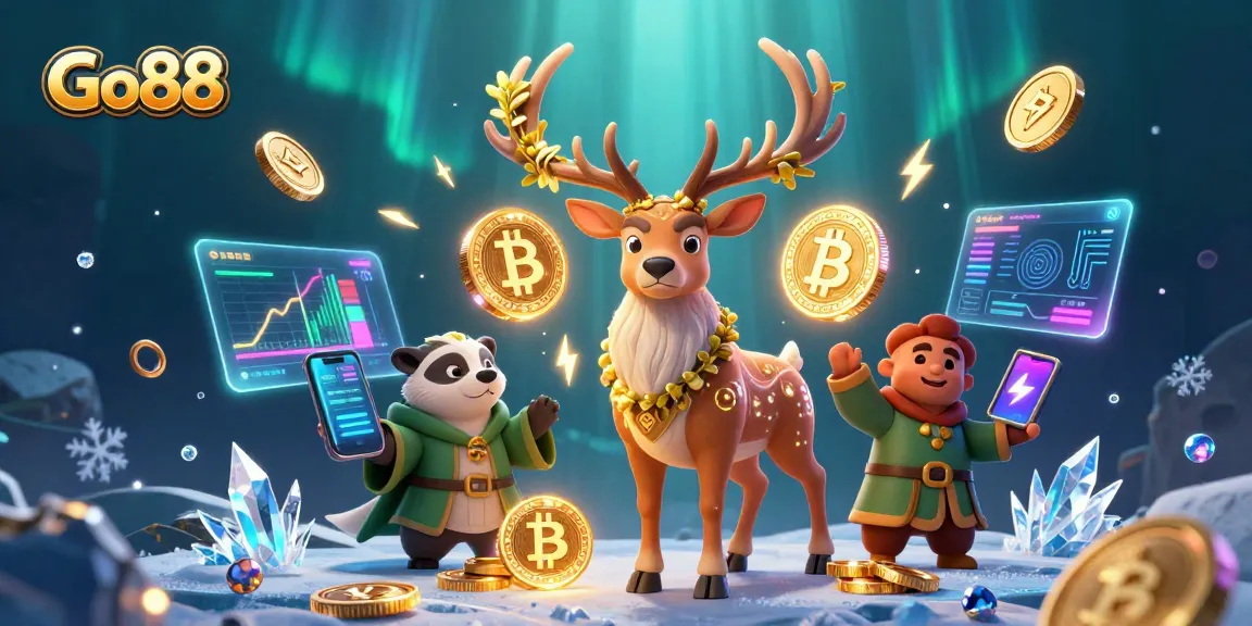 Engage with Go88's immersive gaming world featuring vibrant characters and crypto elements.