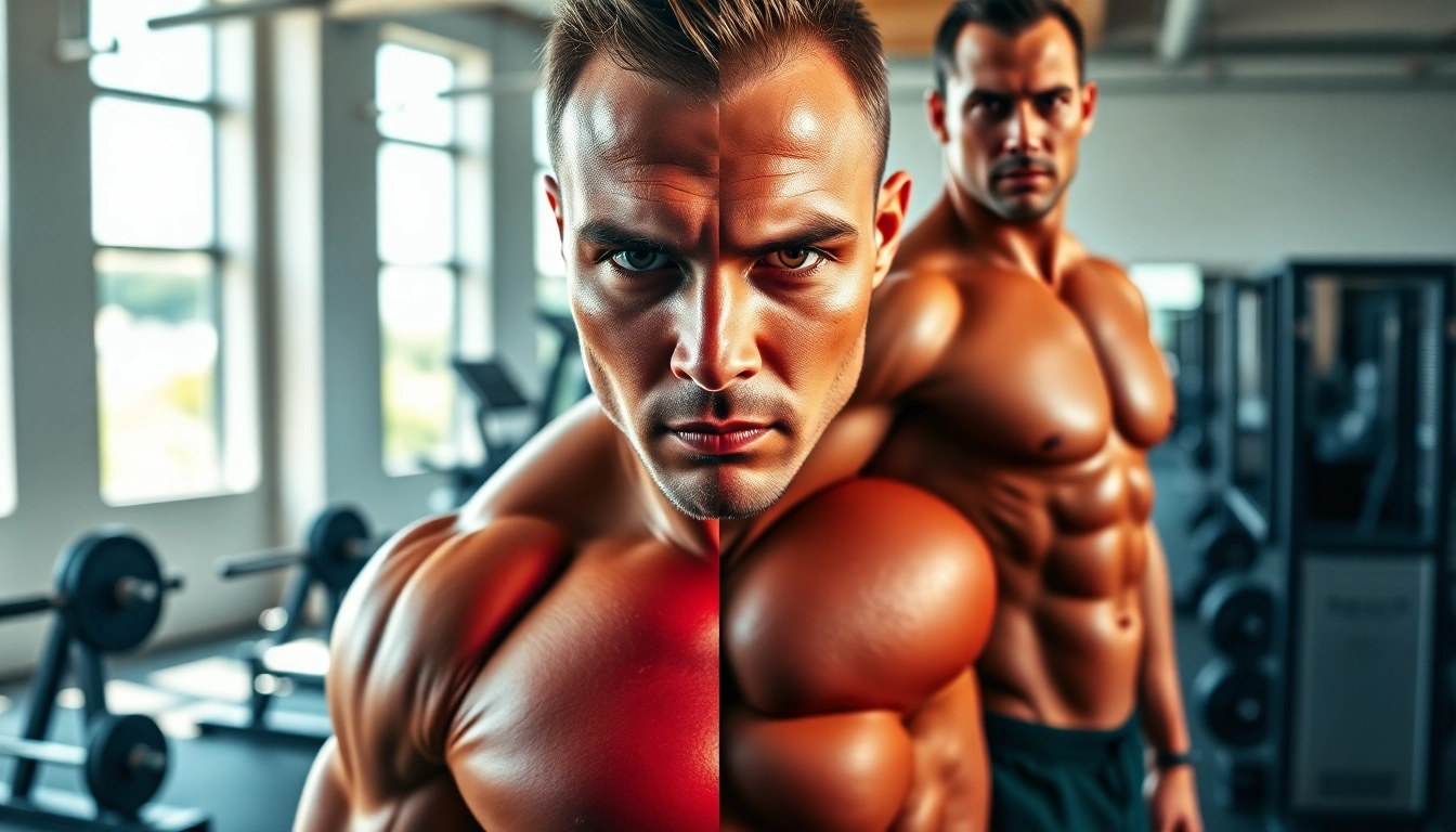 testo vorher nachher – beeindruckender Körperbau vor und nach dem Training im Fitnessstudio