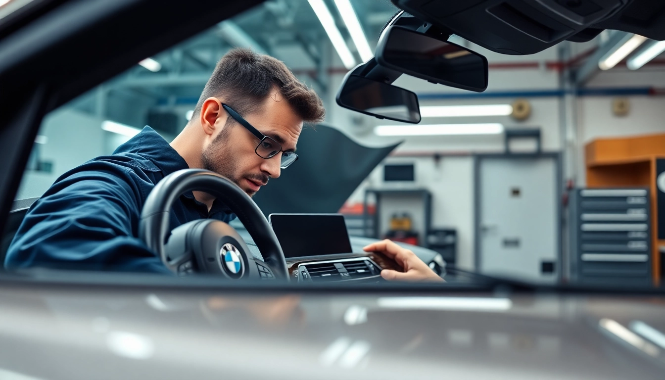Effiziente BMW Nachrüstung mit qualifiziertem Techniker in moderner Werkstatt.