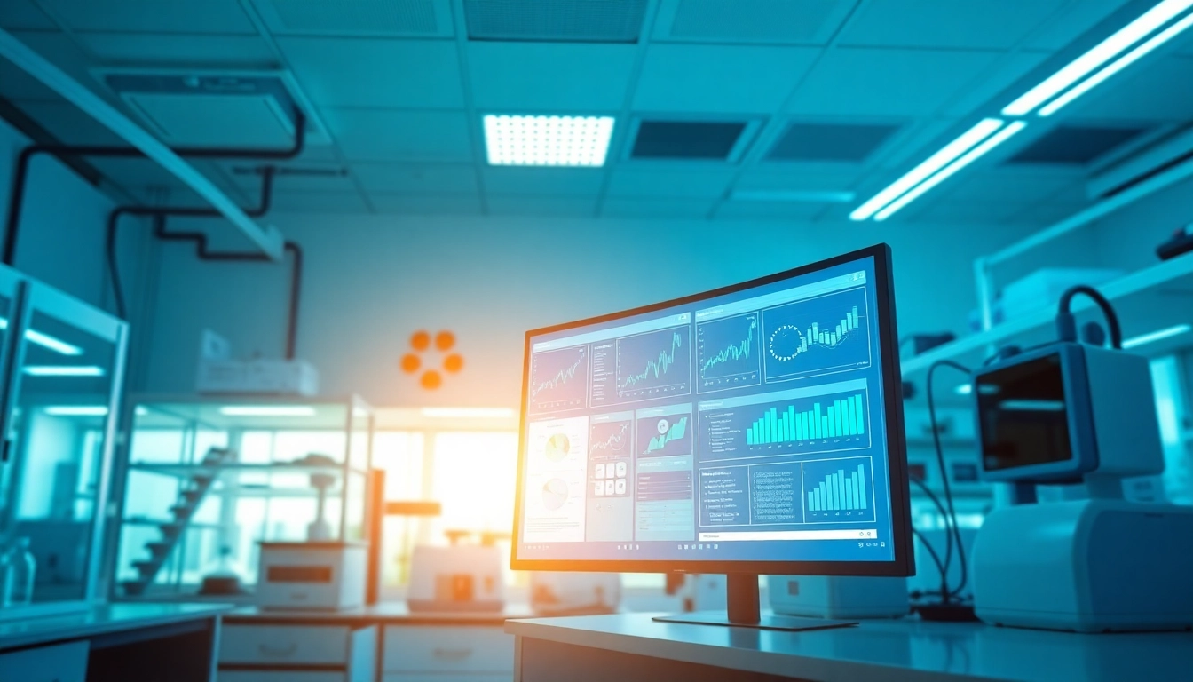 Digitale Loesungen in einem modernen Laborumfeld mit innovativer Technologie und digitalem Fokus.