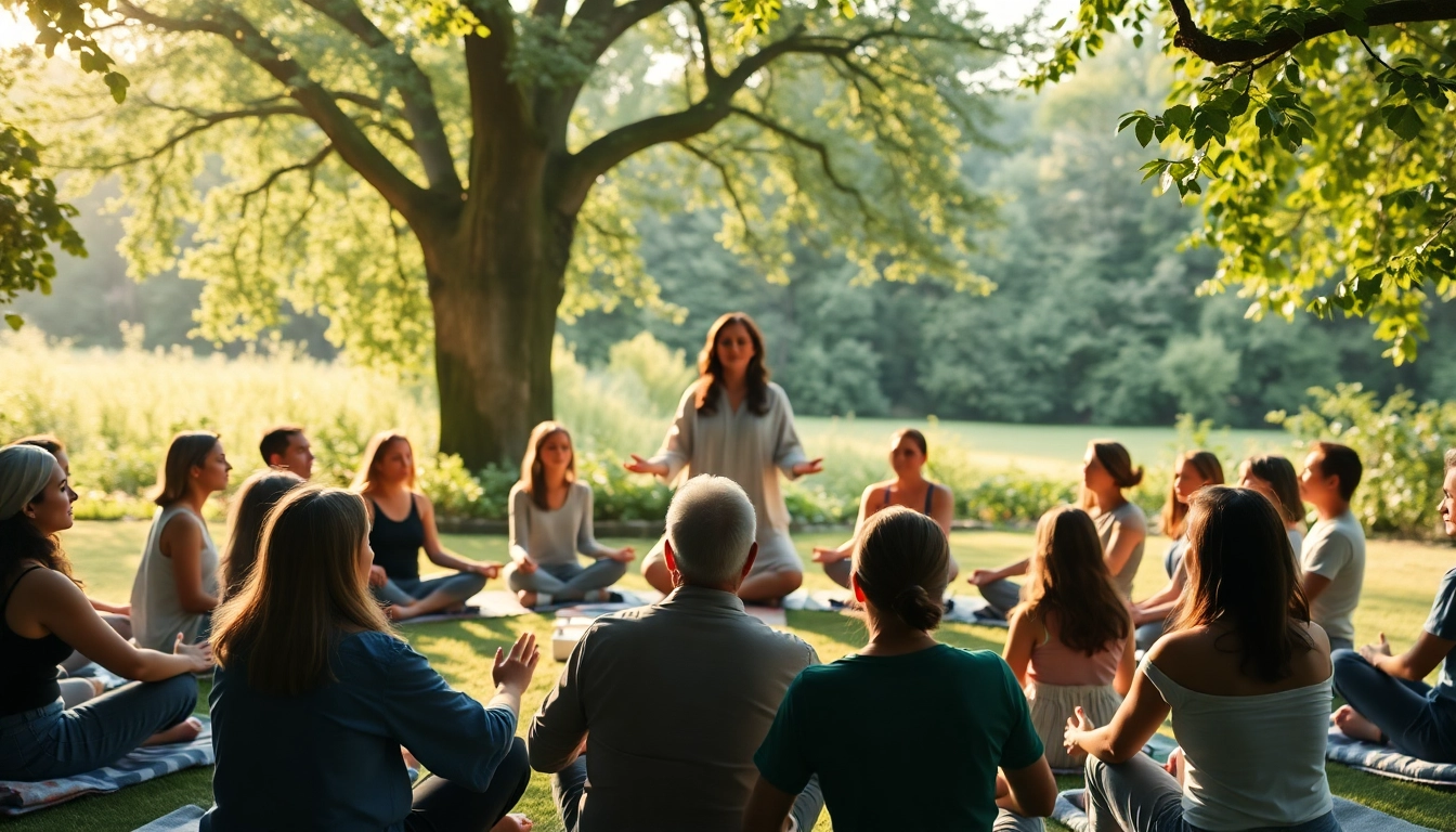 Teilnehmer bei einem Spirituelle Seminare im Freien in einer friedlichen Atmosphäre.