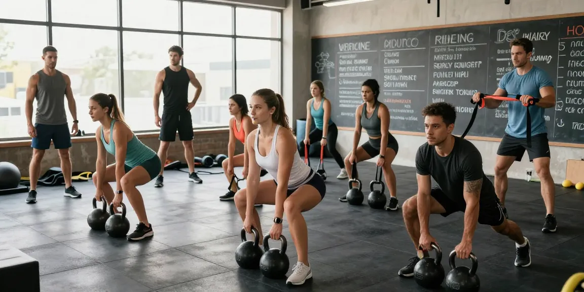Aktive Fitness-Community im Selliza Shop beim intensiven Training in einem modernen Fitnessstudio.